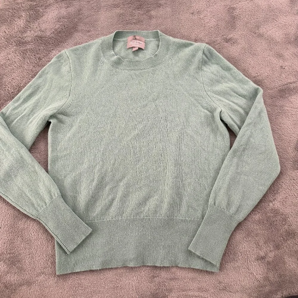 J. Crew 100% Cashmere Classic Fit Crew Neck Sweater SMALL Green Women's